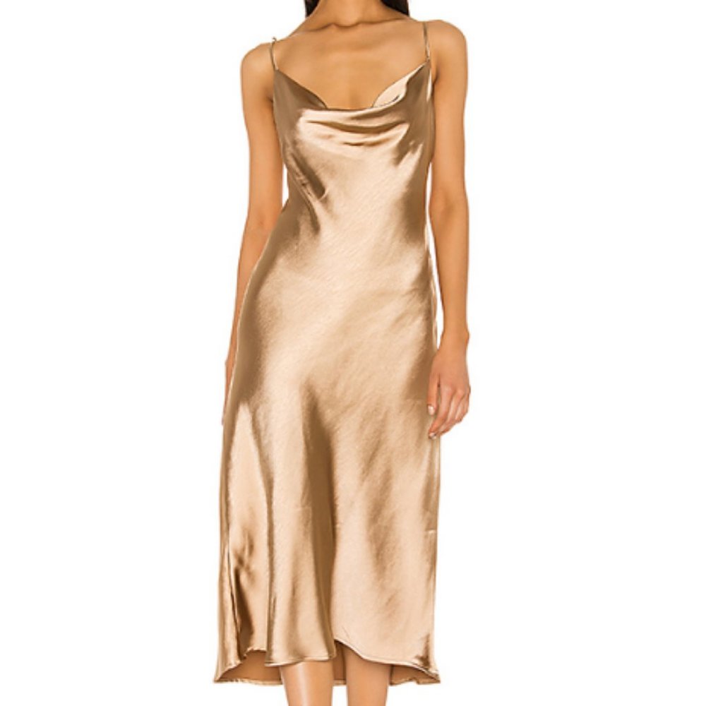 Lovers + Friends Geller Midi Dress Gold Satin Cowl